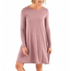 Free Fly Apparel Bamboo Journey All Day Mauve Long Sleeve Swing Dress Large